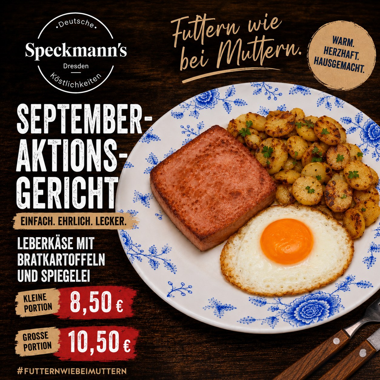 Aktionsgericht September, Leberkäse, Bratkartoffeln und Spiegelei - KI generierter Inhalt